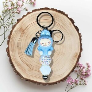 Labubu Blue The Monsters Flocked Keychain